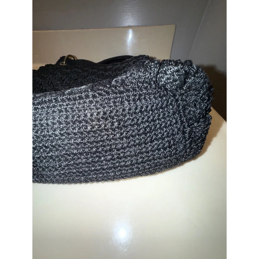 THE SAK Vintage Womens Black Woven Crochet Hobo Bag Purse Handbag